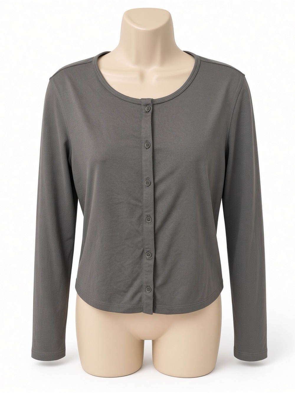CRZ Yoga Cloud Jersey Gray Button Cardigan Soft Lightweight Athleisure S/M